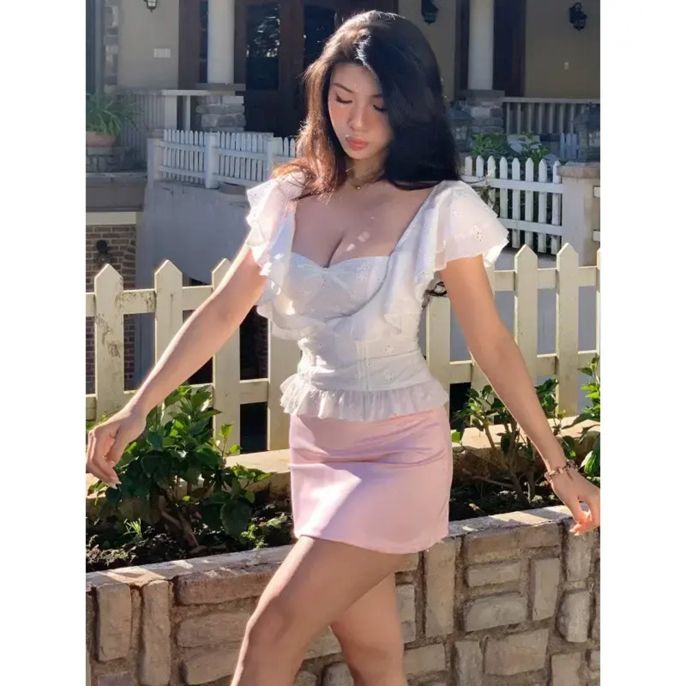 Zara Spring Short Sleeve Ruffle Waist Top - Picture 2 of 6